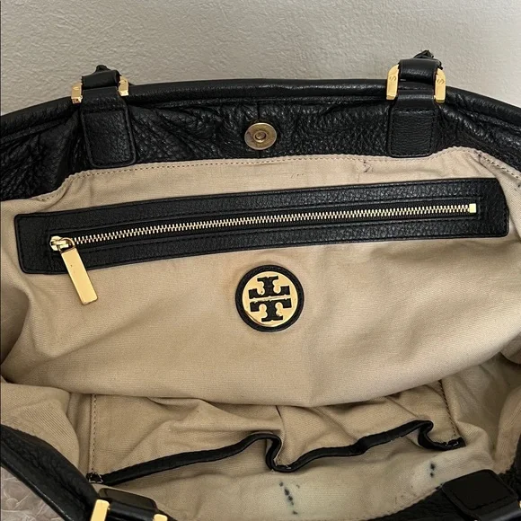 Tory Burch Black Pebbled Leather Maisey Shopper Tote